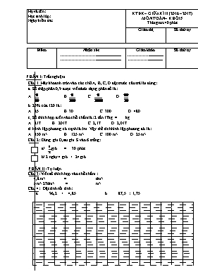 Ma trận và đề kiểm tra định kì giữa học kì II Toán lớp 5 - Năm học 2016-2017